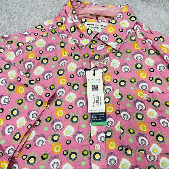 Report Collection Shirt Men's XL Rayon Pink AOP Button Front Short Sleeve - Picture 1 of 8
